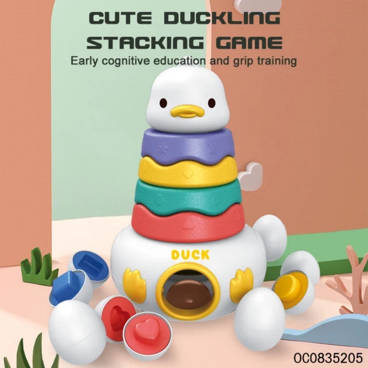 Đồ chơi tháp vịt xếp chồng lật đật montessori 4 in 1 kèm 6 trứng cho bé