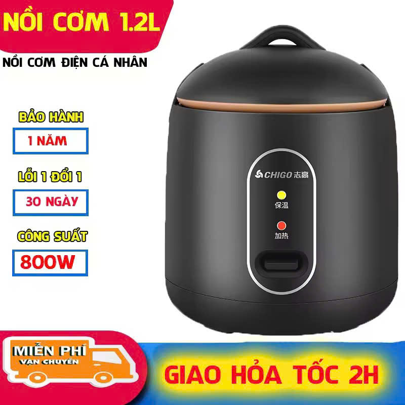 Nồi Cơm Điện Mini Chigo Chống Dính Dung Tích 1,2L Đa Năng Nấu Cơm, Cháo, Nấu Lẩu Công Suất 600W Sôi Trong Phút Mốt Nhanh Chóng.
