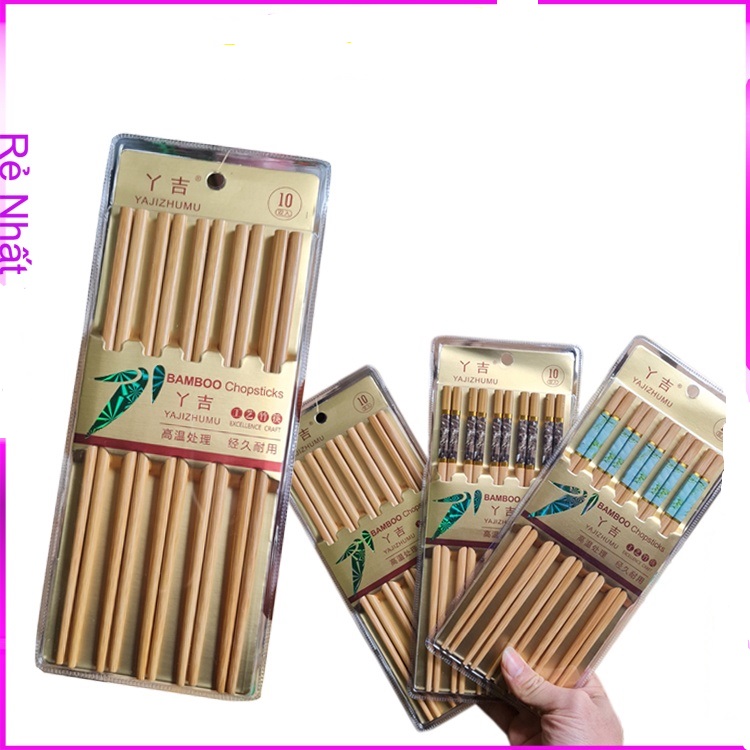 Set 10 đôi đũa tre tự nhiên không hoá chất bamboo chopsticks