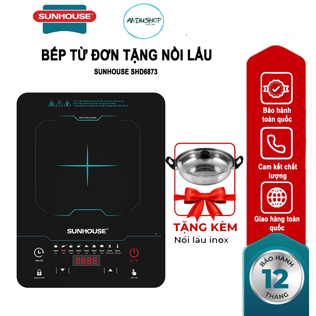 Bếp từ đơn sunhouse shd6873 , mặt ceramic , dùng mọi loại nồi , bảo hành toàn quốc