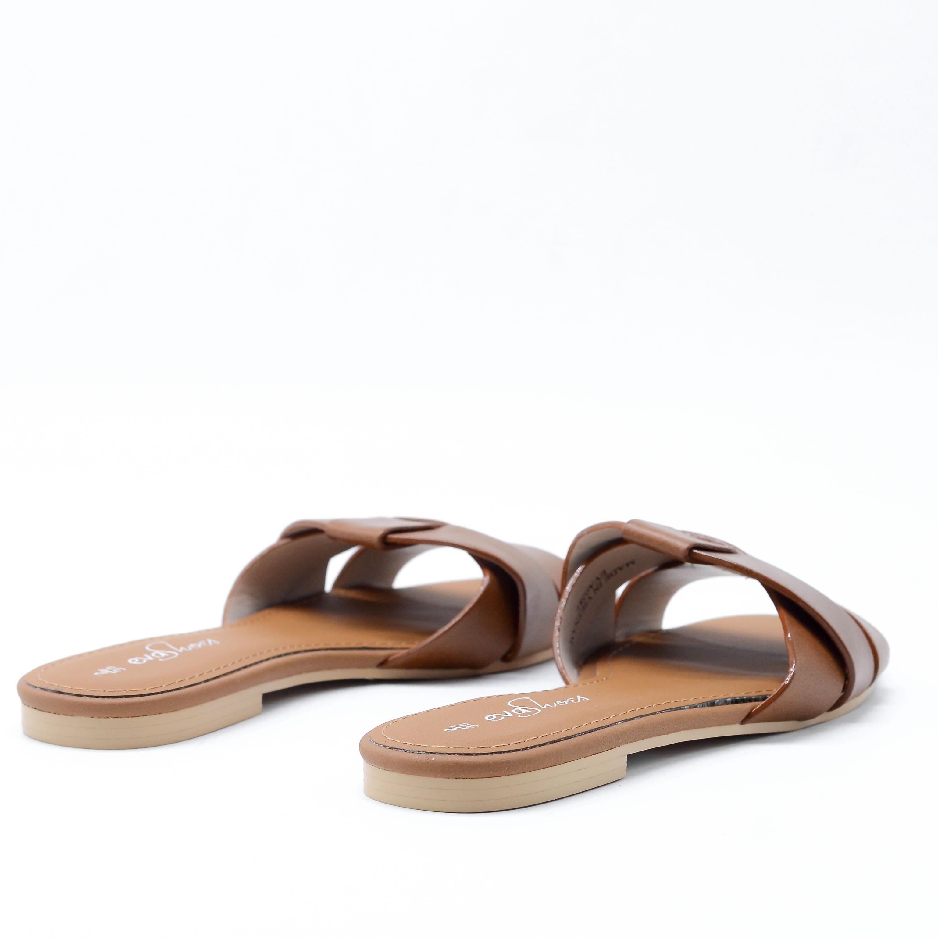 Dép lê quai đan chéo da tổng hợp 1cm evashoes - eva0281