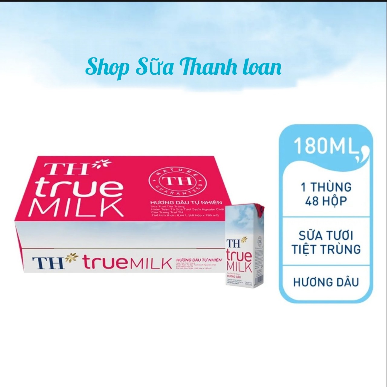 (HSD T4-2025) Thùng 48 Hộp Sữa Tươi Tiệt Trùng TH true MILK HƯƠNG DÂU 180ml.