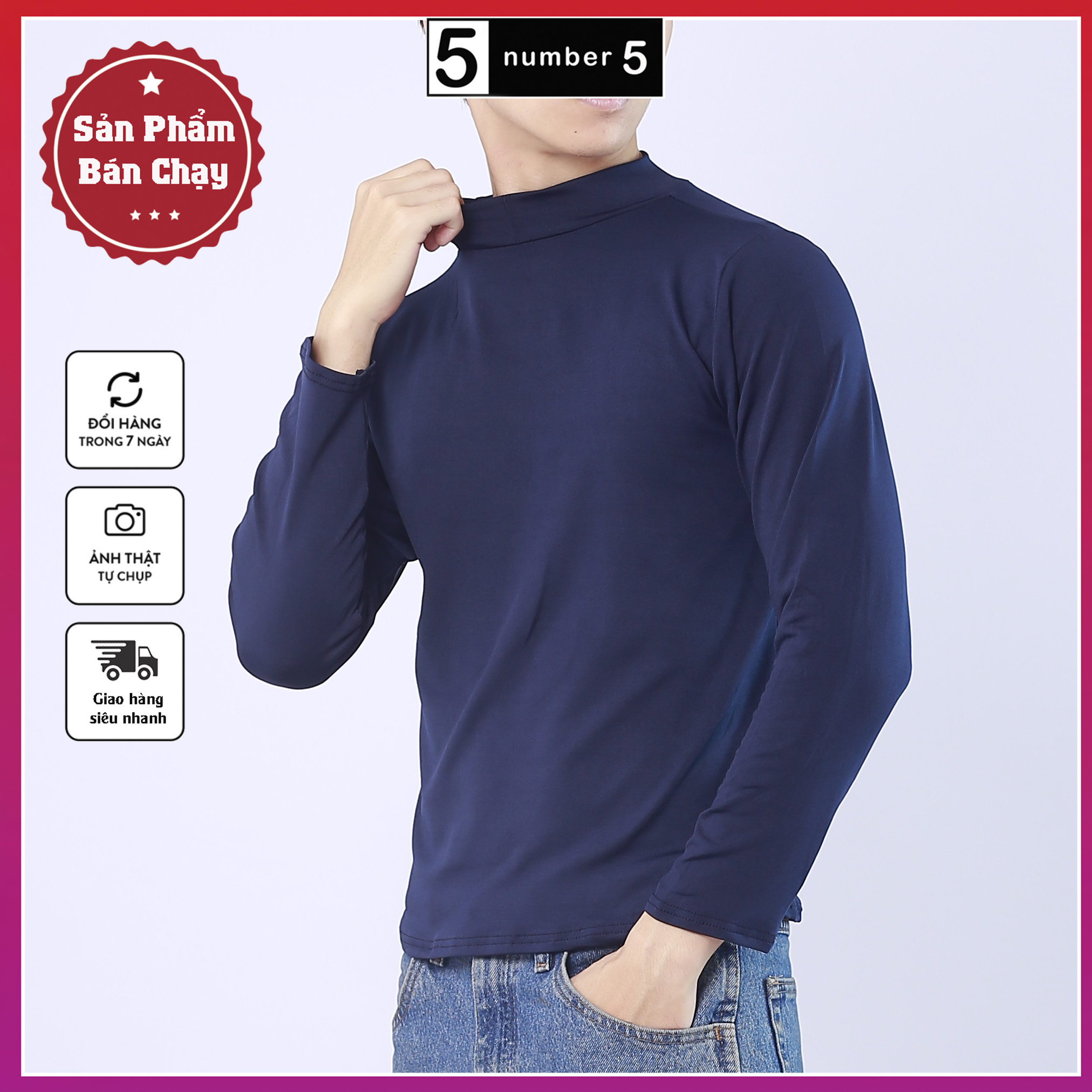 Áo Giữ Nhiệt Nam Number5 Lót Nỉ Cổ 5 Phân Siêu Ấm [AN]