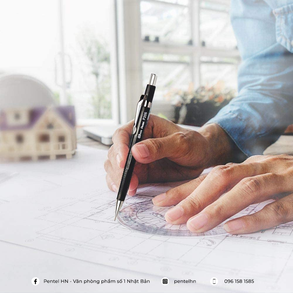 Bút Chì Kim Pentel P205 Ngòi 0.5Mm | Đầu Bút Bằng Inox Chống Gỉ | Ruột Chì Tự Xoay Cho Nét Chì Luôn Đều Nhau