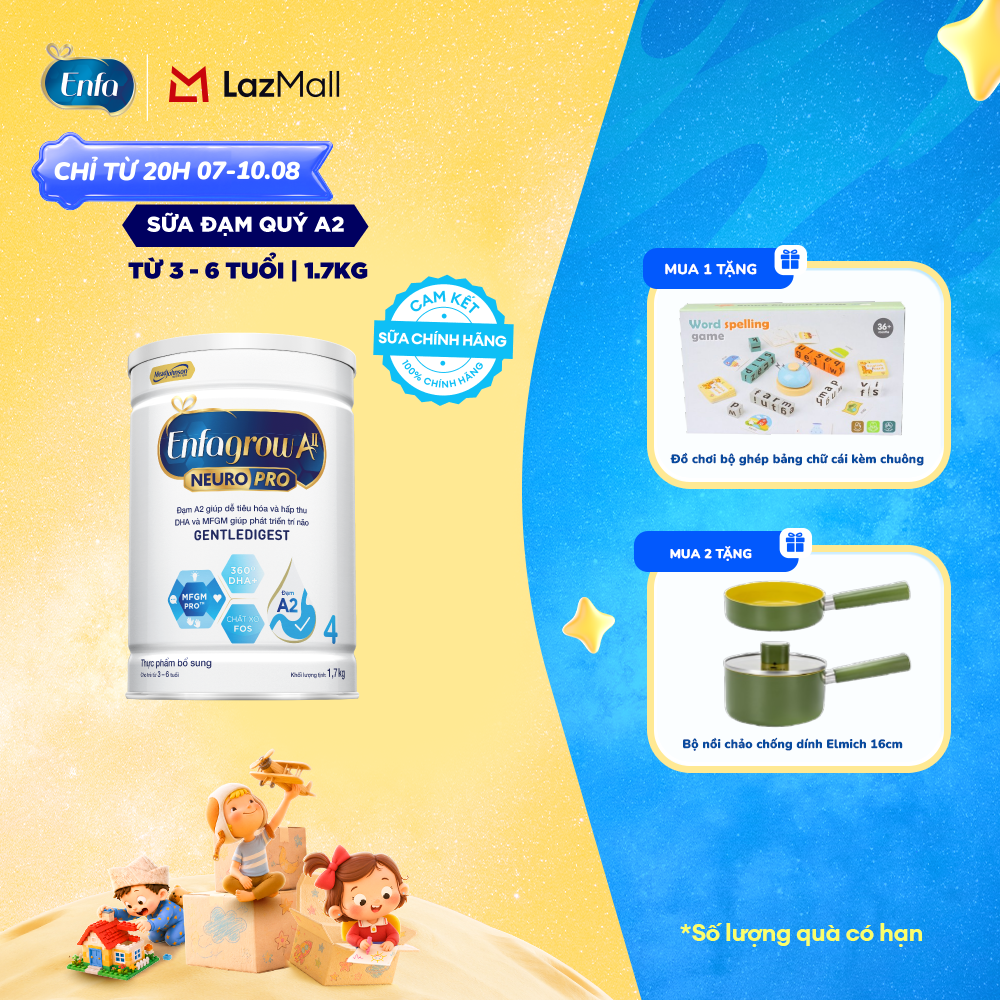 [CHỈ TỪ 13/08 MUA LÀ CÓ QUÀ] Sữa bột Enfagrow A2 Neuropro 4 1.7kg giúp dễ tiêu hóa, hấp thu dành cho trẻ 3-6 tuổi