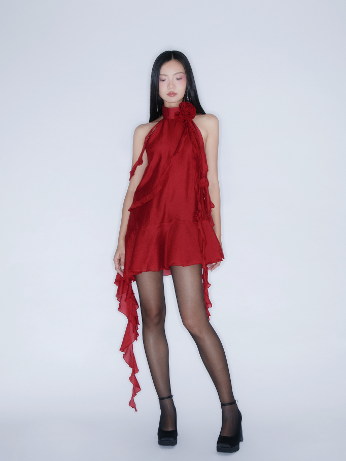 Coco sin - đầm tơ đỏ bèo hoa