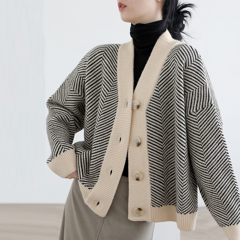 Áo khoác len Cardigan kẻ sọc Nữ phong cách Hàn Quốc free size