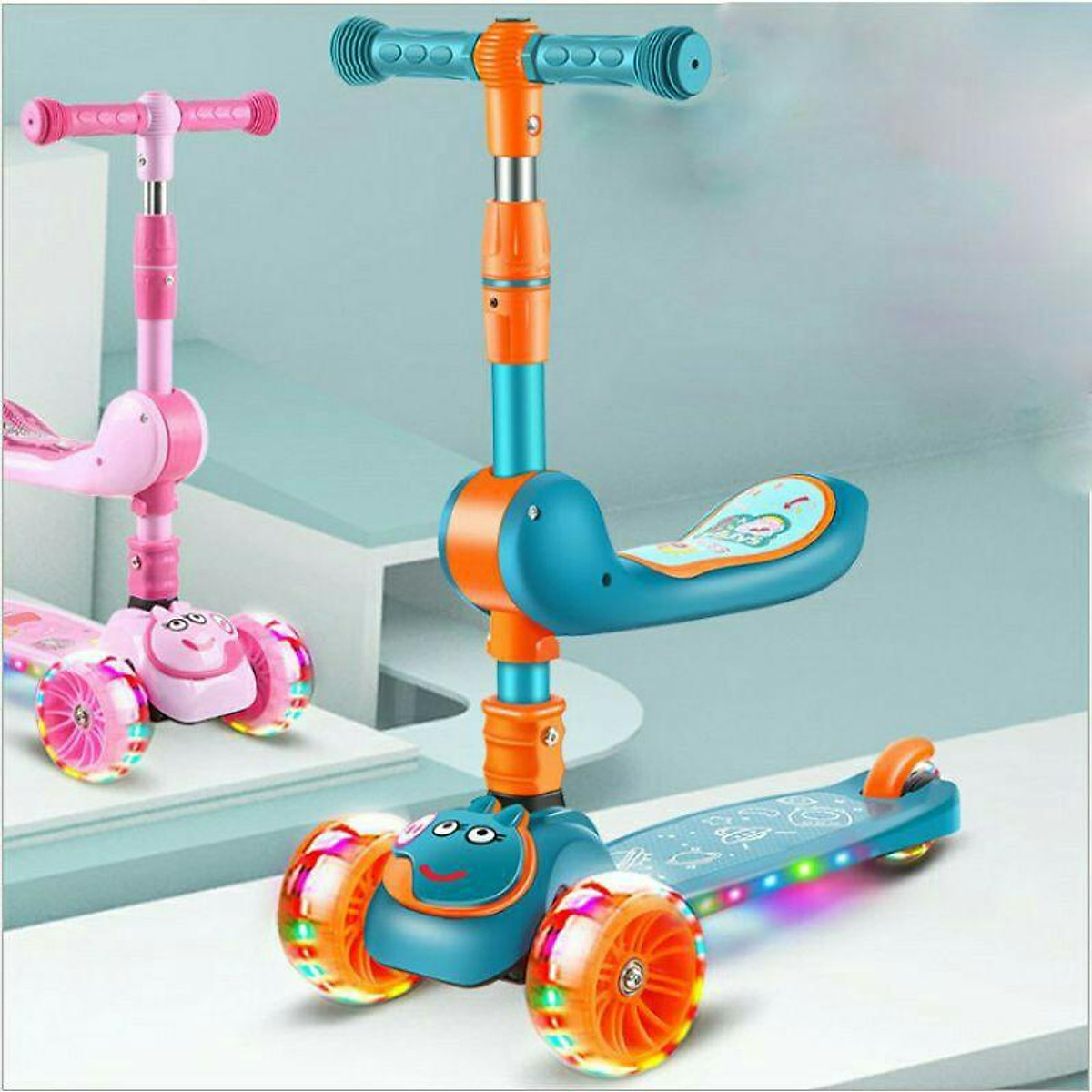 Xe trượt Scoter 3 bánh đa năng,có đèn led phát sáng, có nhạc và ghế ngồi cho trẻ em - Xe thăng bằng có nhạc dành cho bé