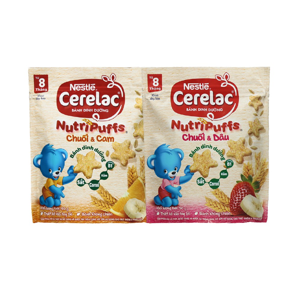 Bánh Ăn Dặm Nestle Cerelac NutriPuffs Chuối Cam Và Chuối Dâu