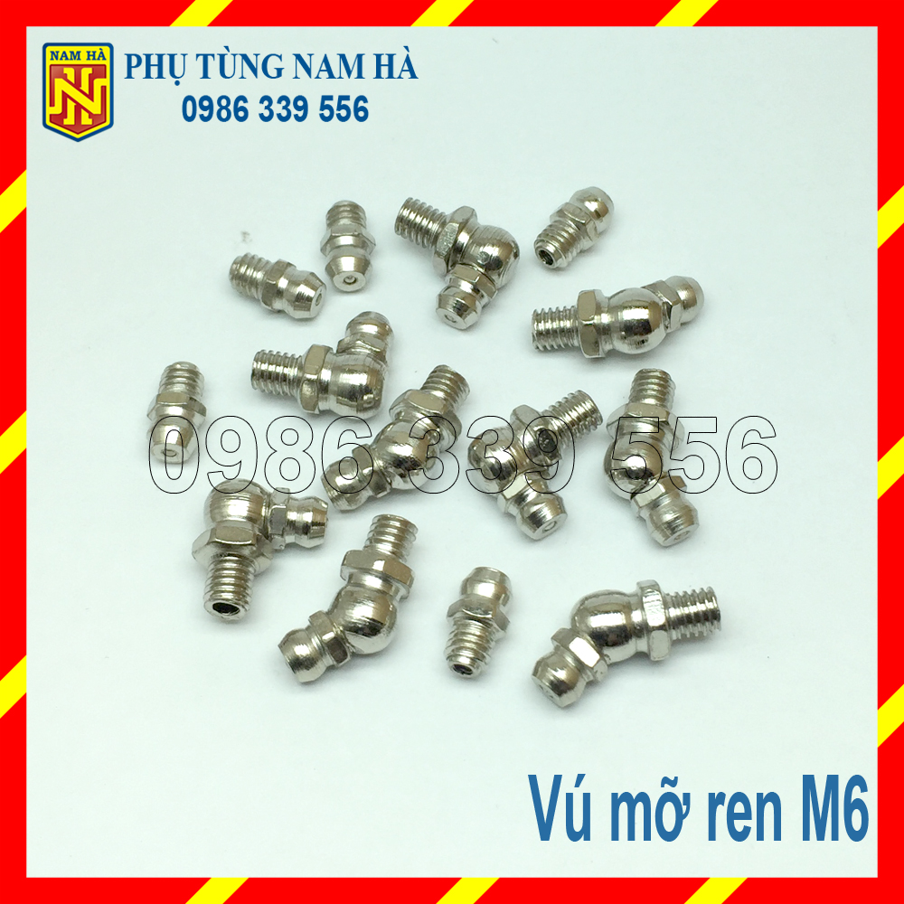 Vú bơm mỡ bò ren m6 các loại, vú bơm mỡ bò m6 cong 90, vú bơm mỡ bò m6 cong 45, vú bơm mỡ bò m6 thẳng
