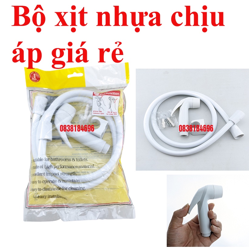 Bộ vòi xịt vệ sinh bồn cầu nhựa, vòi xịt toilet, vòi xịt vệ sinh nhựa Malay đẹp độ bền Cao dây 13mm dài 110cm, xịt mạnh