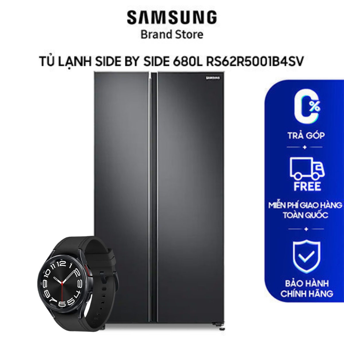 [Miễn phí lắp đặt + Freeship] Tủ Lạnh Samsung Side by Side với SpaceMax 655L màu Đen RS62R5001B4/SV