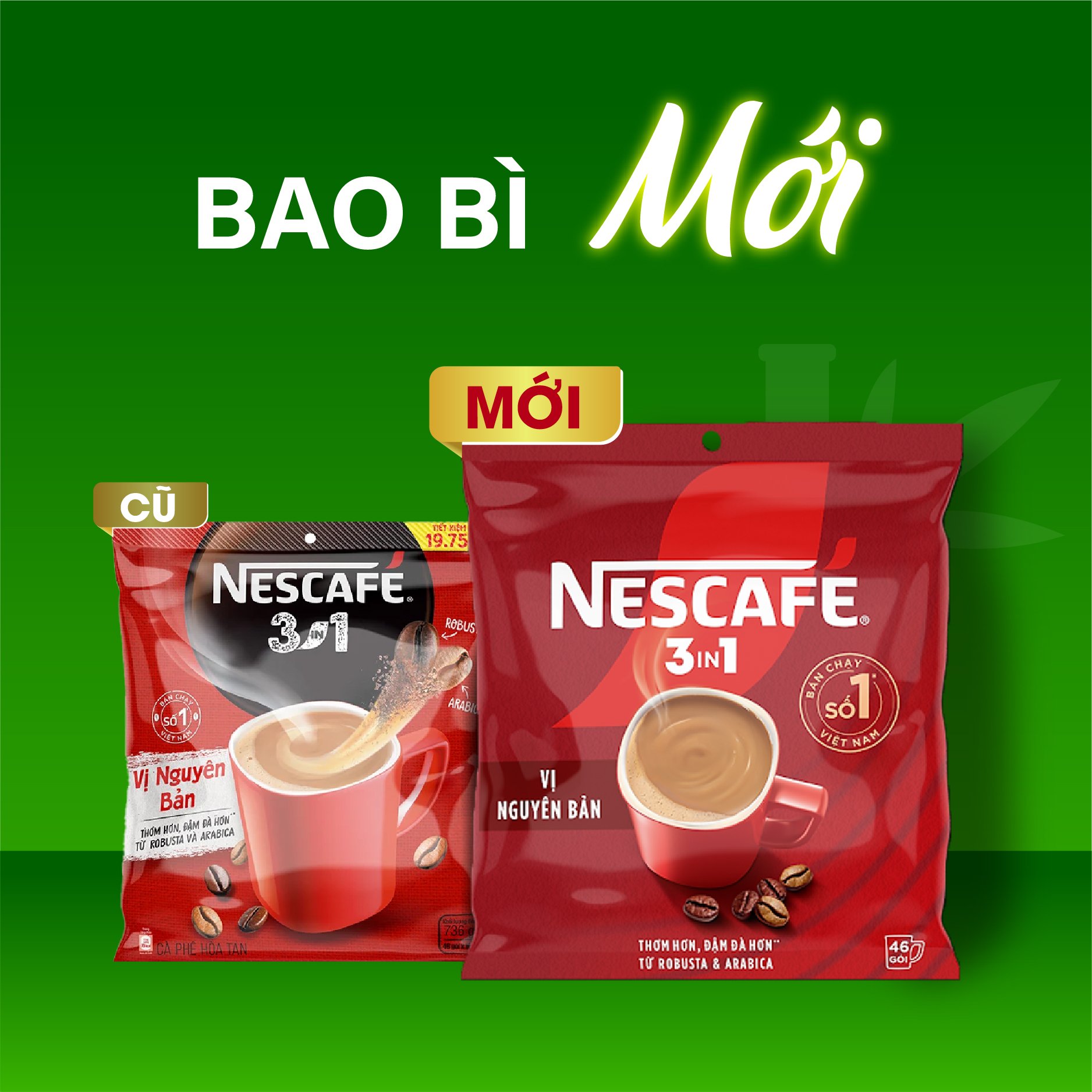 Combo 4 túi cà phê hoà tan 3in1 công thức cải tiến - vị nguyên bản - 46 gói/túi