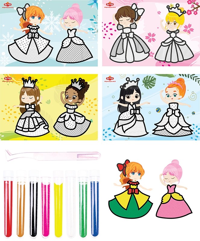 Sand Art - Tranh cát StarKids NON TOXIC với 8 chủ đề tặng kèm 8 loại cát màu và nhíp nhựa