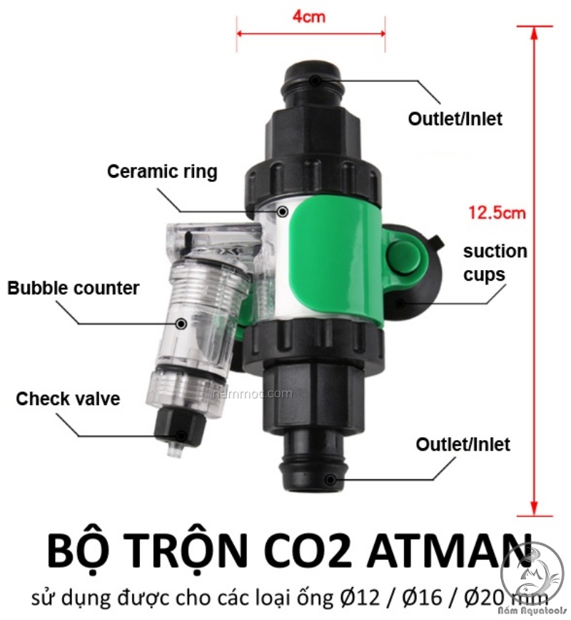 Trộn co2 atman | bộ trộn co2 hiệu quả cho bể thuỷ sinh, không gây giảm dòng