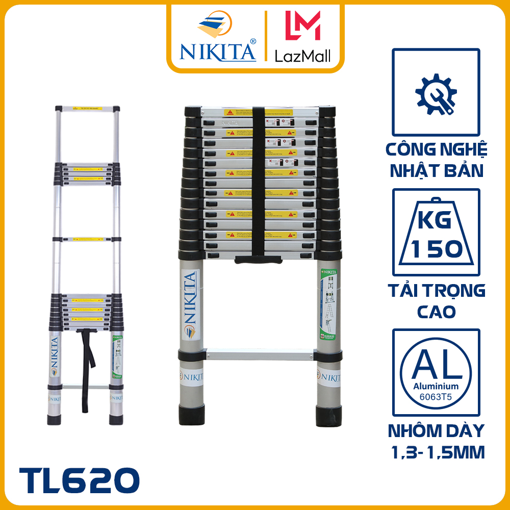 Thang nhôm rút đơn cao cấp 6m2 NIKITA NKT-R62 - Hàng Chính Hãng