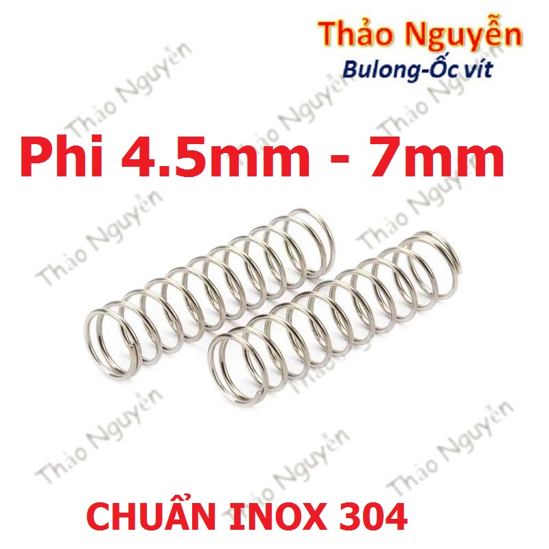 Lò xo nén inox 304 phi 4.5mm, phi 7mm nhiều chiều dài