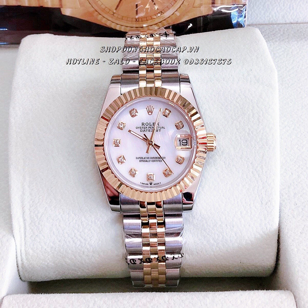 [HCM]Đồng Hồ Rolex Nữ Mặt Khía Demi Gold Trắng 32mm-36mm