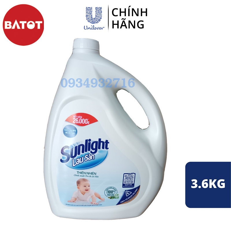 Nước Lau Sàn Sunlight Thiên Nhiên Chiết Xuất Tre & Lô Hội 3,6 Kg - Sạch Dịu Nhẹ - Mẹ An Tâm