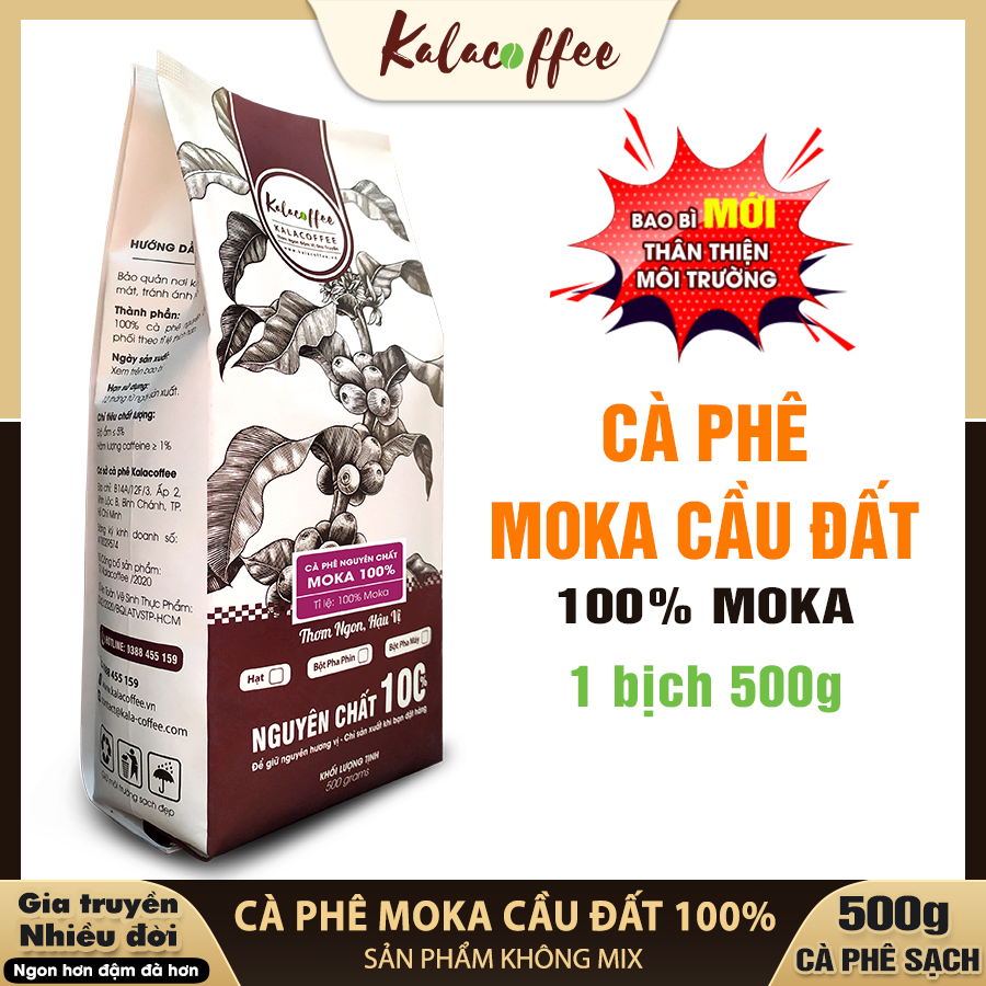 500G Cà phê Moka Cầu Đất 100% Không Mix thơm mạnh mẽ, vị chua thanh, đắng nhẹ, dùng pha phin, pha máy, cafe nguyên chất, không tẩm ướp, không hương liệu KALACOFFEE