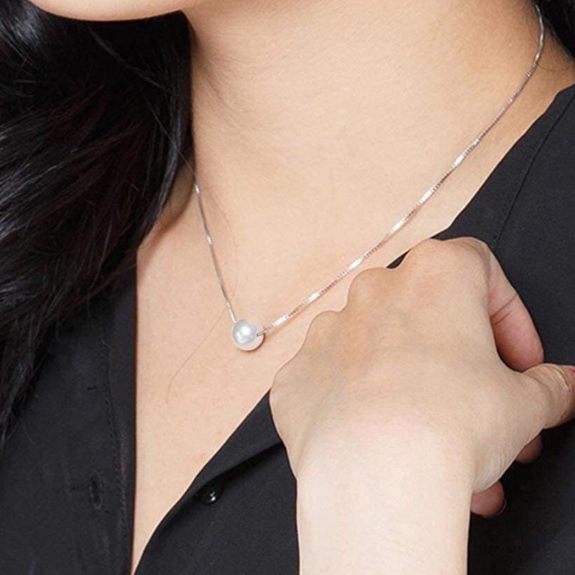 Dây chuyền ngọc trai màu trắng tự nhiên, dây chuyền bạc chính hãng 925, dây chuyền ngọc trai sang trọng