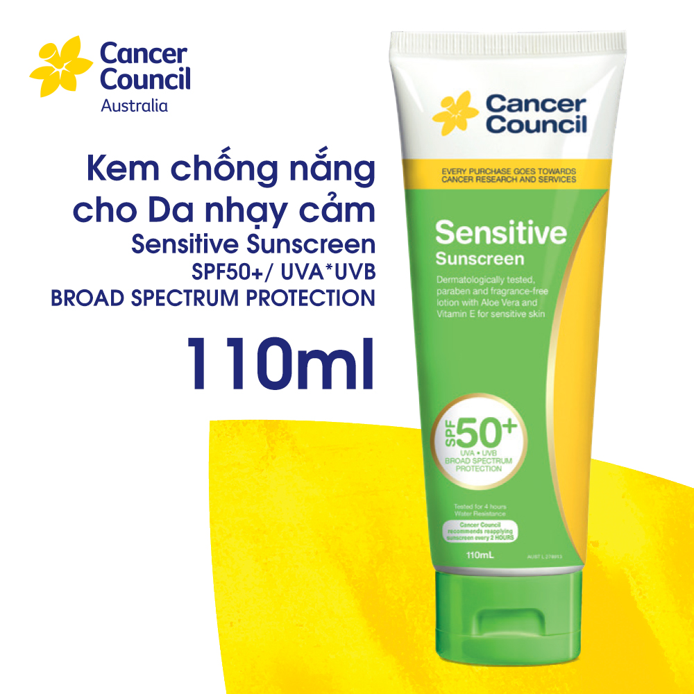 (Exp 2.25) Kem chống nắng cho da nhạy cảm Cancer Council Sensitive SPF 50+/PA+++ 110ml