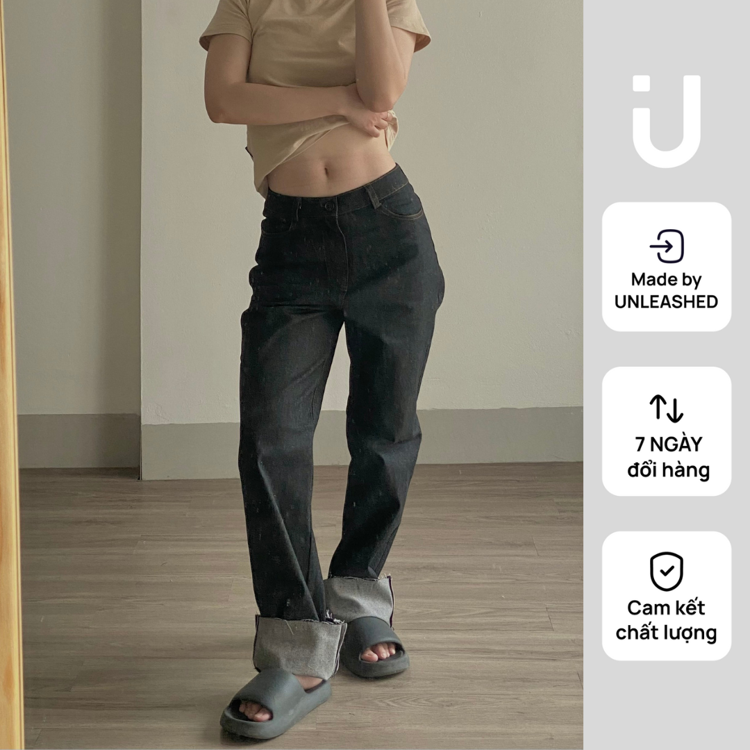 Quần denim nữ gập gấu ống đứng tôn chân - unleashedvn regina raw denim pants