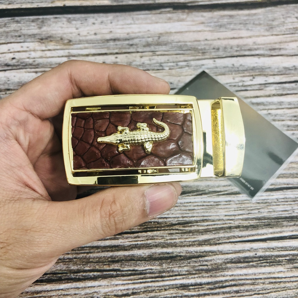 Mặt dây lưng da cá sấu cao cấp, đầu khóa thắt lưng da cá sấu thật khóa tự động - bản 3.5 cm