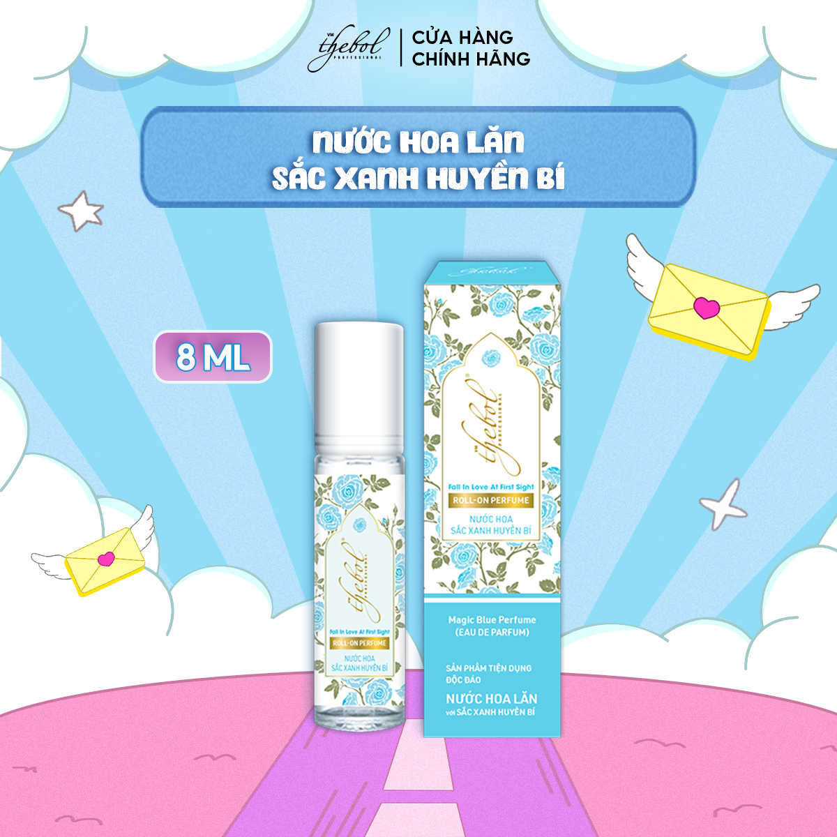 Nước Hoa Nữ Thebol chiết xuất tinh dầu hương hoa tự nhiên hương thơm nữ tính quyến rũ dạng lăn 8ml