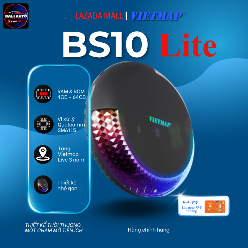 Android Box Vietmap BS10 Lite, vi sử lý cao cấp Qual SM6115 8 nhân, tương thích mọi dòng xe, tặng bản quyền Vietmap Live 3 năm