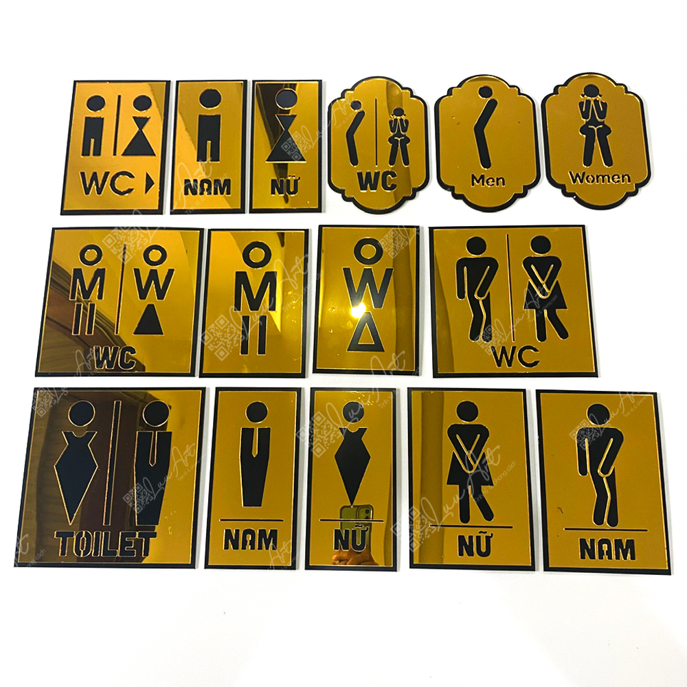 Bảng WC gương vàng nam nữ bằng nhựa Mica Acrylic ĐÀI LOAN gương vàng