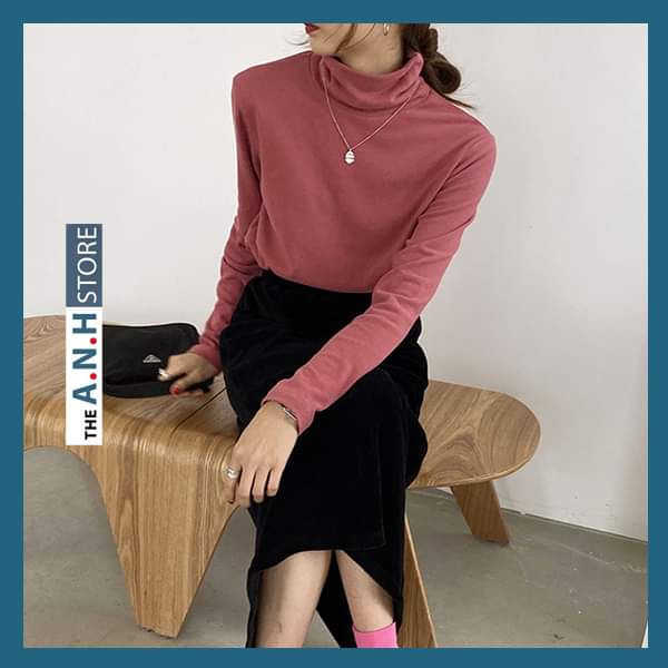 Áo thun gân len cổ lọ dài tay nữ ANHSTORE phong cách Hàn Quốc , chất thun gân len mềm , mịn