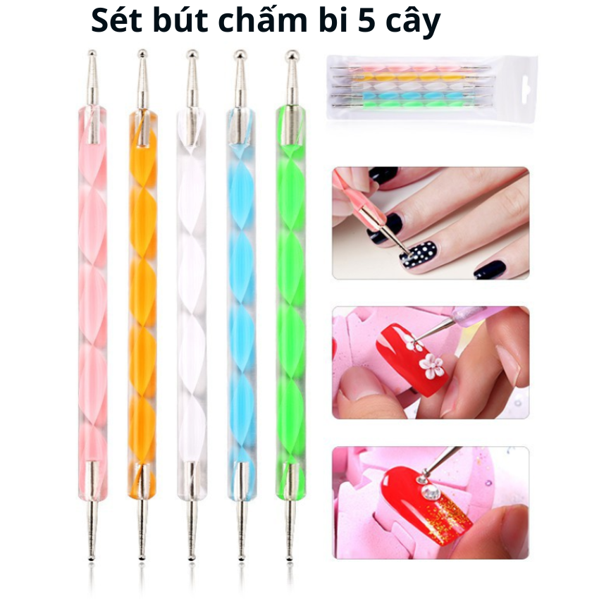 Sét bút chấm bi 5 cây vẽ trang trí móng tiện dụng - Bút chấm bi nail vẽ móng - Dụng cụ làm móng