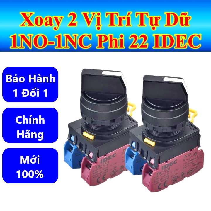 Công tắc xoay chuyển mạch 2 vị trí tự giữ phi 22mm 1no 1nc series idec yw1s-2e11