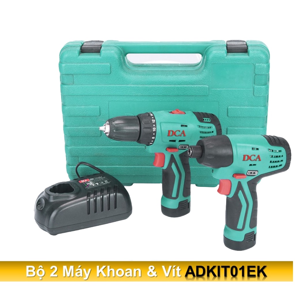 Bộ combo gồm máy khoan pin 12v và máy siết vít dùng pin adkit01ek