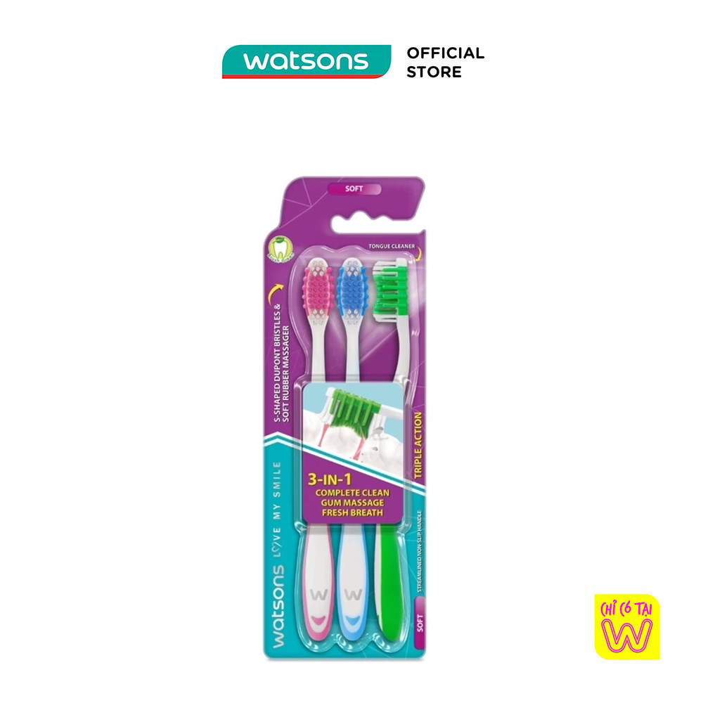 Bàn Chải Đánh Răng Watsons Triple Action Toothbrush Soft 3s