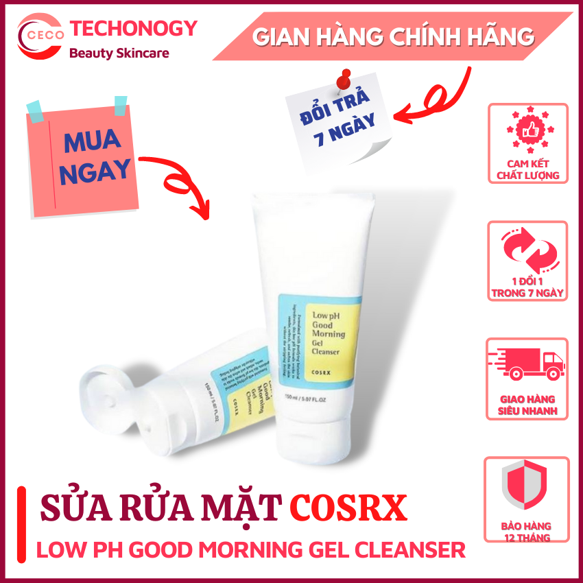 [GIẢM MẠNH]Chính Hãng Sửa rửa mặt Tràm Trà COSRX Low pH Good Morning Gel Cleanser 150ml-Chất gel trong suốt, tạo bọt nhẹ nhàng-làm sạch mịn- hỗ trợ trị mụn, tẩy da chết, làm sạch lỗ chân lông, sáng da và thúc đẩy sản xuất collagen