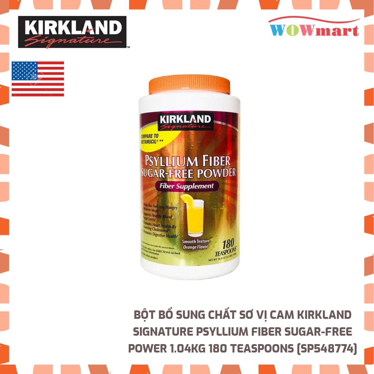 Bột bổ sung chất sơ vị cam Kirkland Signature Psyllium Fiber Sugar