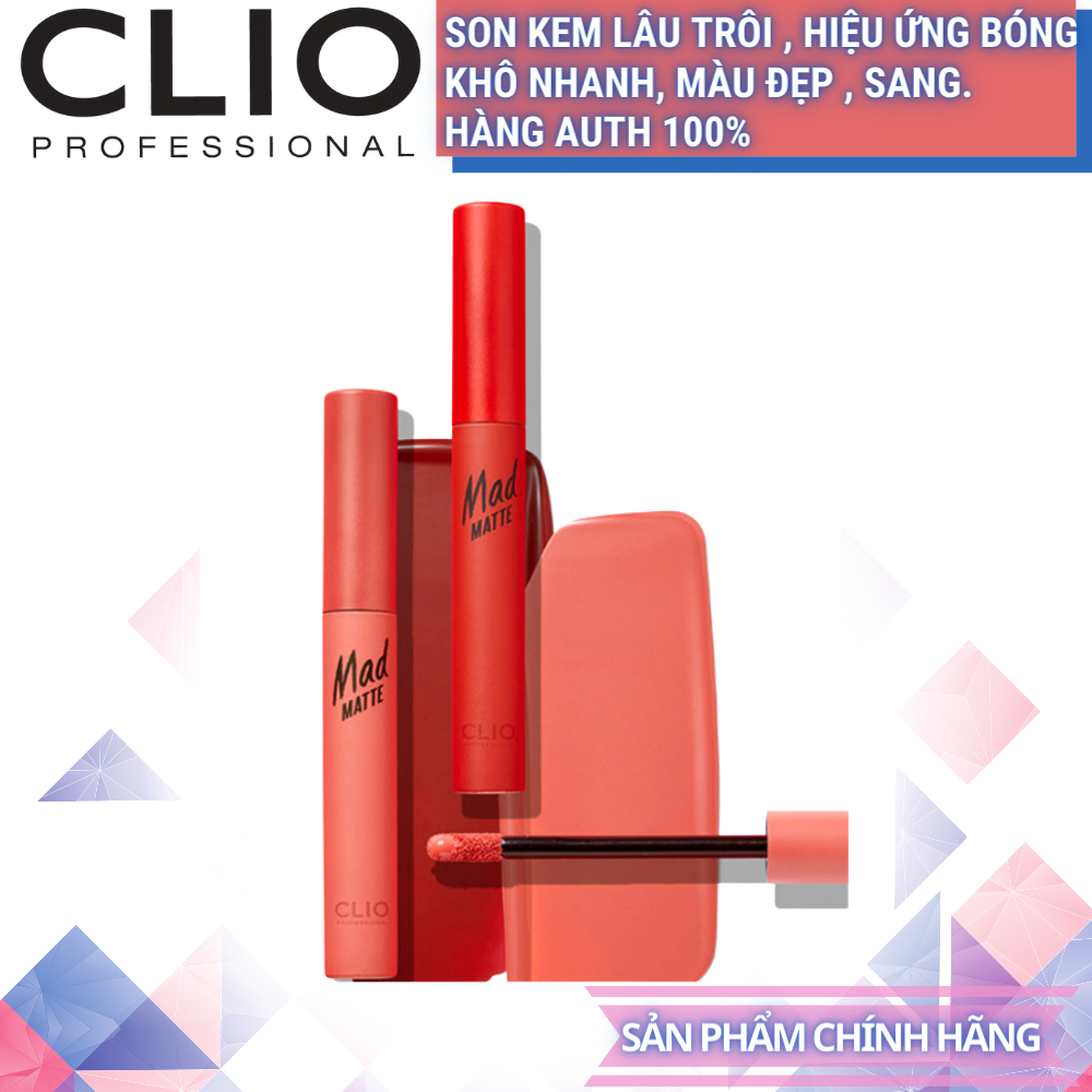 Son nước Hàn Quốc Clio - Mad Matte Tint (6 Màu) Son nước bền màu, có dưỡng môi. Hàng xách tay