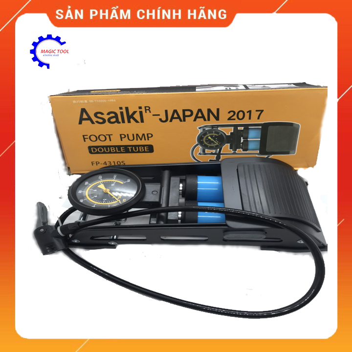 Bơm xe máy , bơm ô tô  2 ống đạp chân Asaiki Japan , bơm  hơi khỏe nhanh đầy hơi - Hàng Chính Hãng
