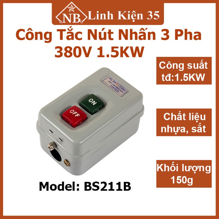 Công tắc nút nhấn 3 pha 380v 1.5kw bs211b cách điện tốt, tuổi thọ cao