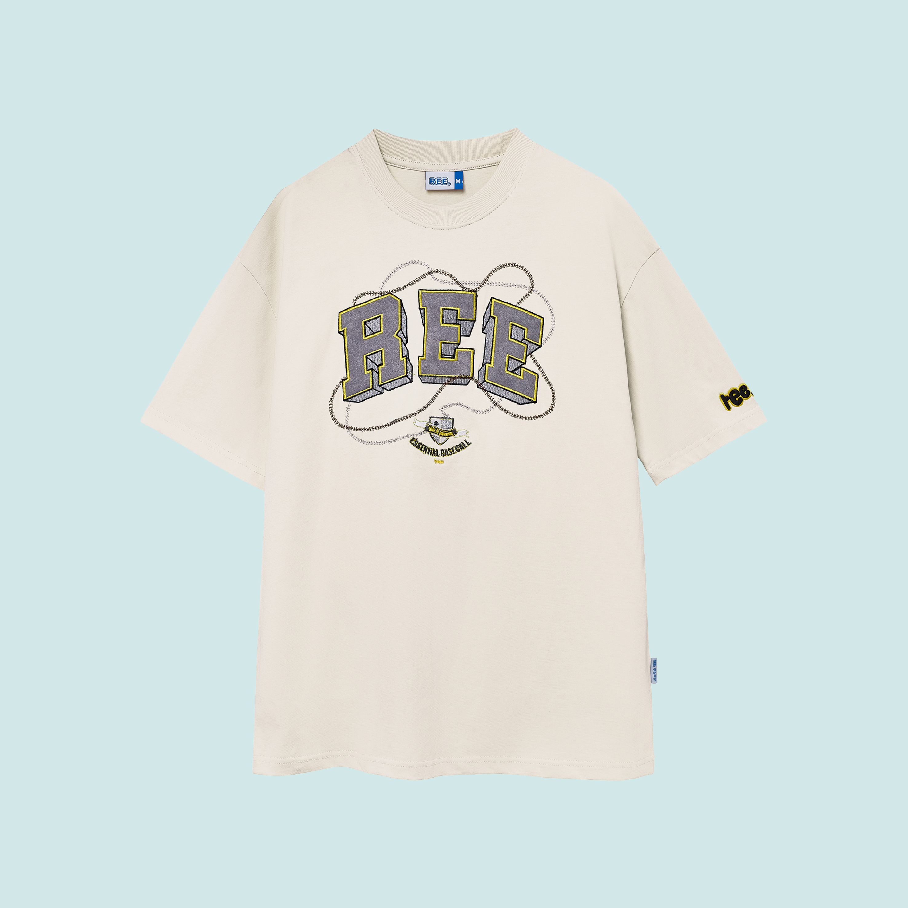 Local brand ree - áo thun embroidered basic màu kem - thêu da
