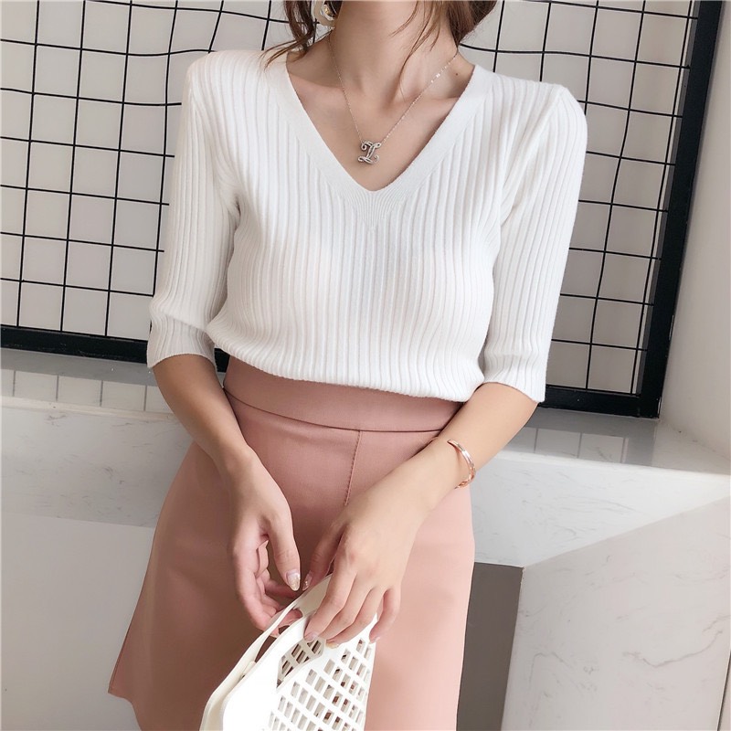 Áo len cổ v tay lỡ - tlcv