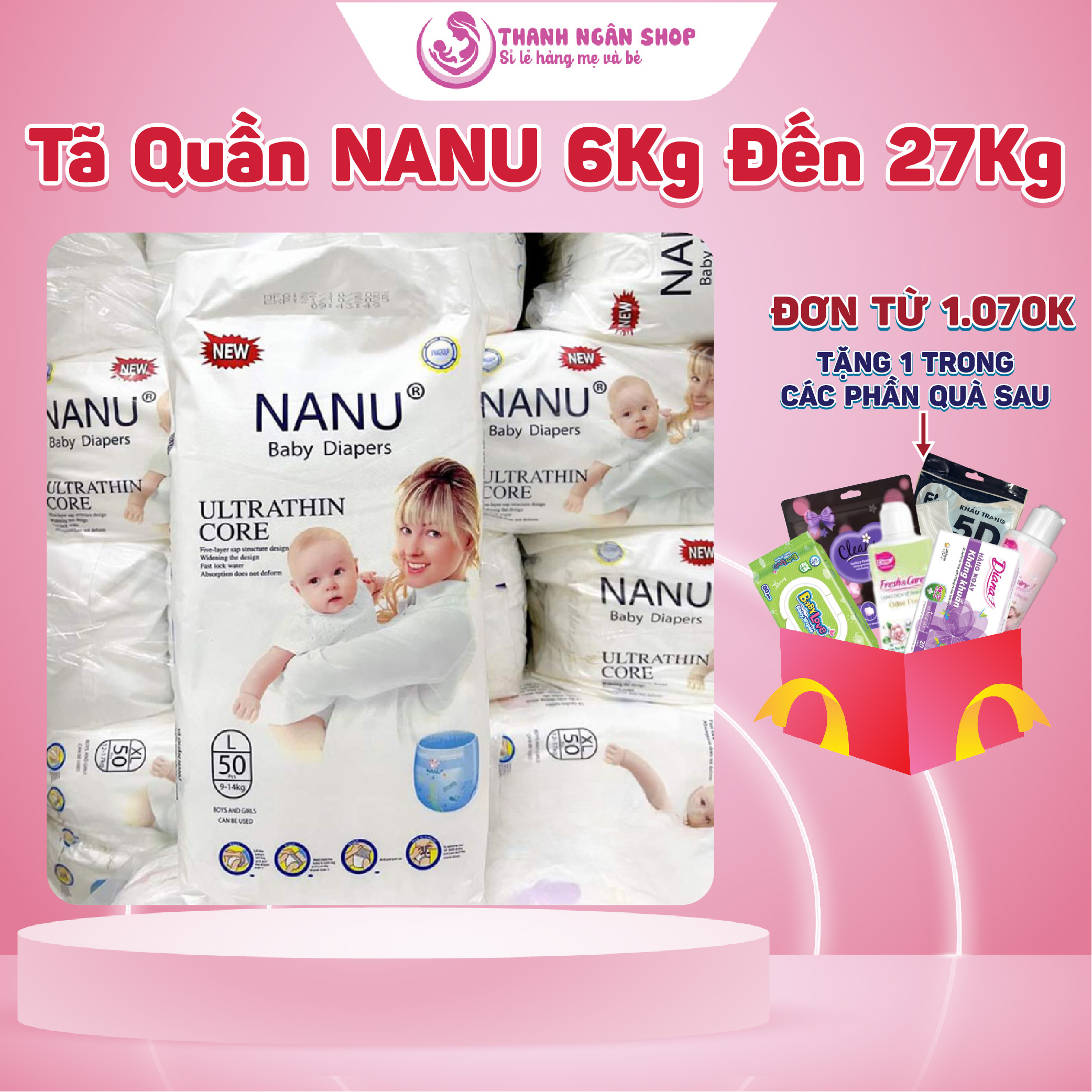 Bỉm Nanu - Tã Quần Nanu - Bỉm Quần Bo Mông - Thấm Hút Tối Đa Cho Da Nhạy Cảm - Thanh Ngân Shop