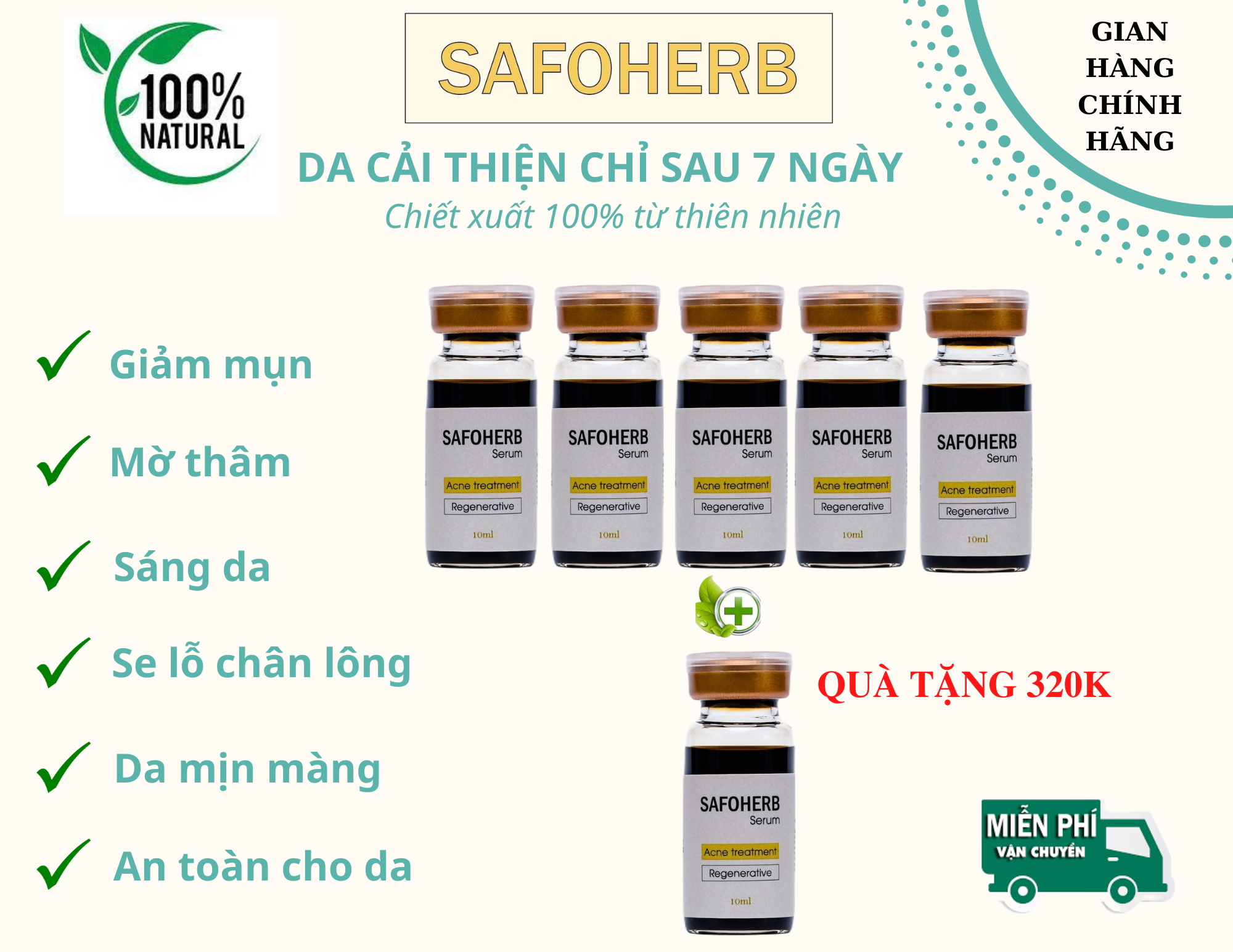 Mua 5 tặng 1+ combo 5 chai serum safoherb chính hãng-tặng 1 chai serum safoherb cùng loại