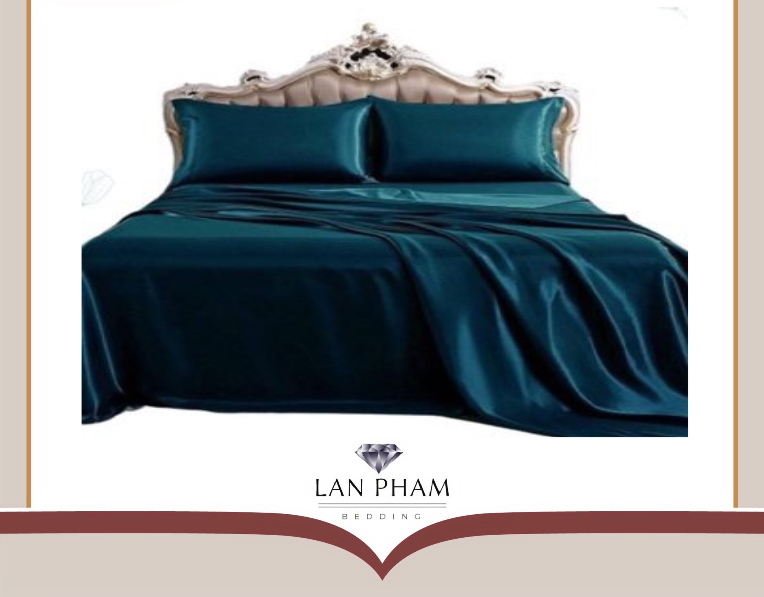 ( Lụa Loại 1) Bộ 5 Món Vỏ Chăn Ga Gối Phi Lụa Lan Pham Bedding Hàng Loại 1 Mát Mịn - Xanh Cổ Vịt