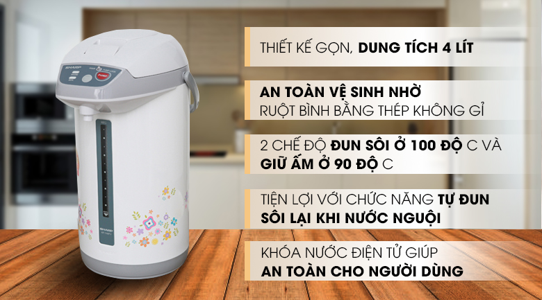 Bình thủy điện sharp kp-y40pv-cu 4 lít