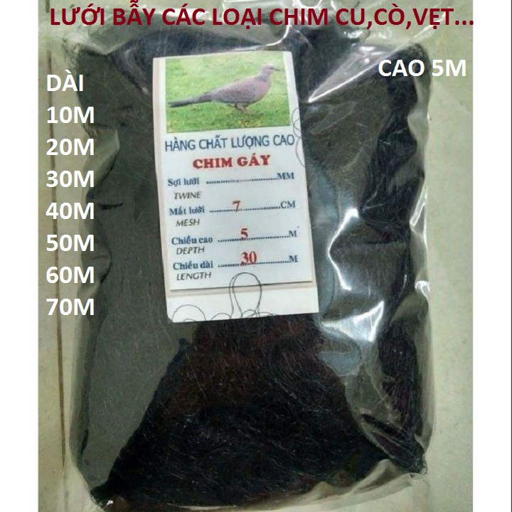 Lưới bẫy chim dài từ 10m-50m cao 5m bẫy các loại chim cu, cò ,vẹt