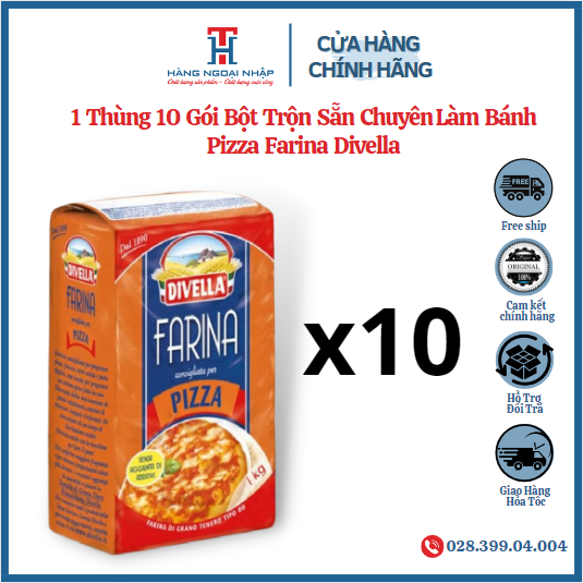 1 Thùng 10 Gói Bột Trộn Sẵn Chuyên Làm Bánh Pizza Farina Divella - 1Kg [Date 30/11/2024]