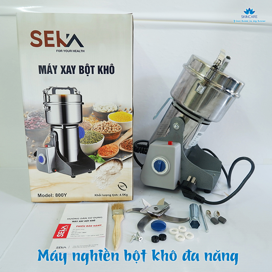 Máy nghiền bột khô đa năng, Máy xay bột khô, Máy Xay Hạt Ngũ Cốc Đồ Khô Đa Năng- Công suất máy lớn sẽ đánh tan mọi loại củ quả thành bột mịn, Lưỡi dao kép bằng thép có thể xay được cả gạch đá, bê tông.